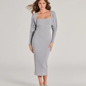 She's The Main Rib Knit Strapless Midi Dress