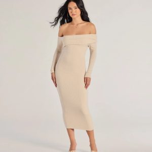 Sharp Lines Asymmetrical Long Sleeve Midi Dress