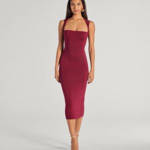 Serving Sleek Square Neck Bodycon Midi Dress