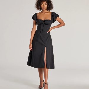 Flawless Puff Sleeve Corset Midi Dress