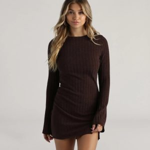 Casual Chills Long Sleeve Slit Mini Dress