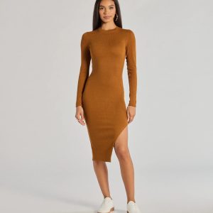 All Things Cozy High Slit Knit Midi Dress