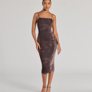 Chicly Femme Bodycon Abstract Mesh Midi Dress