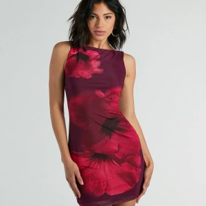 Blooming Bouquet Sleeveless Floral Mesh Mini Dress