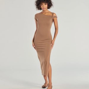 Twist Of Chic High-Slit Knit Midi Dress